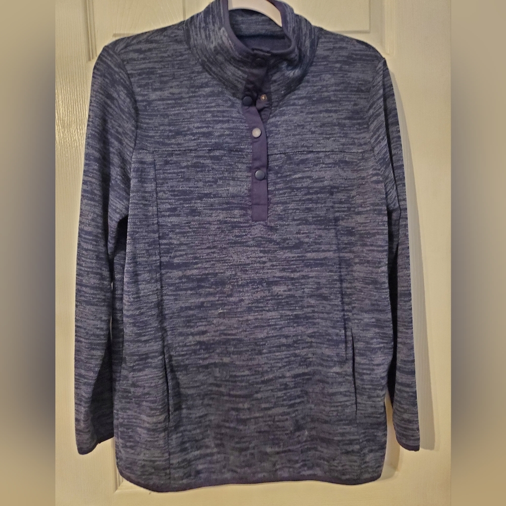 Heathered Navy Blue 3/4 snap long sleeve pullover